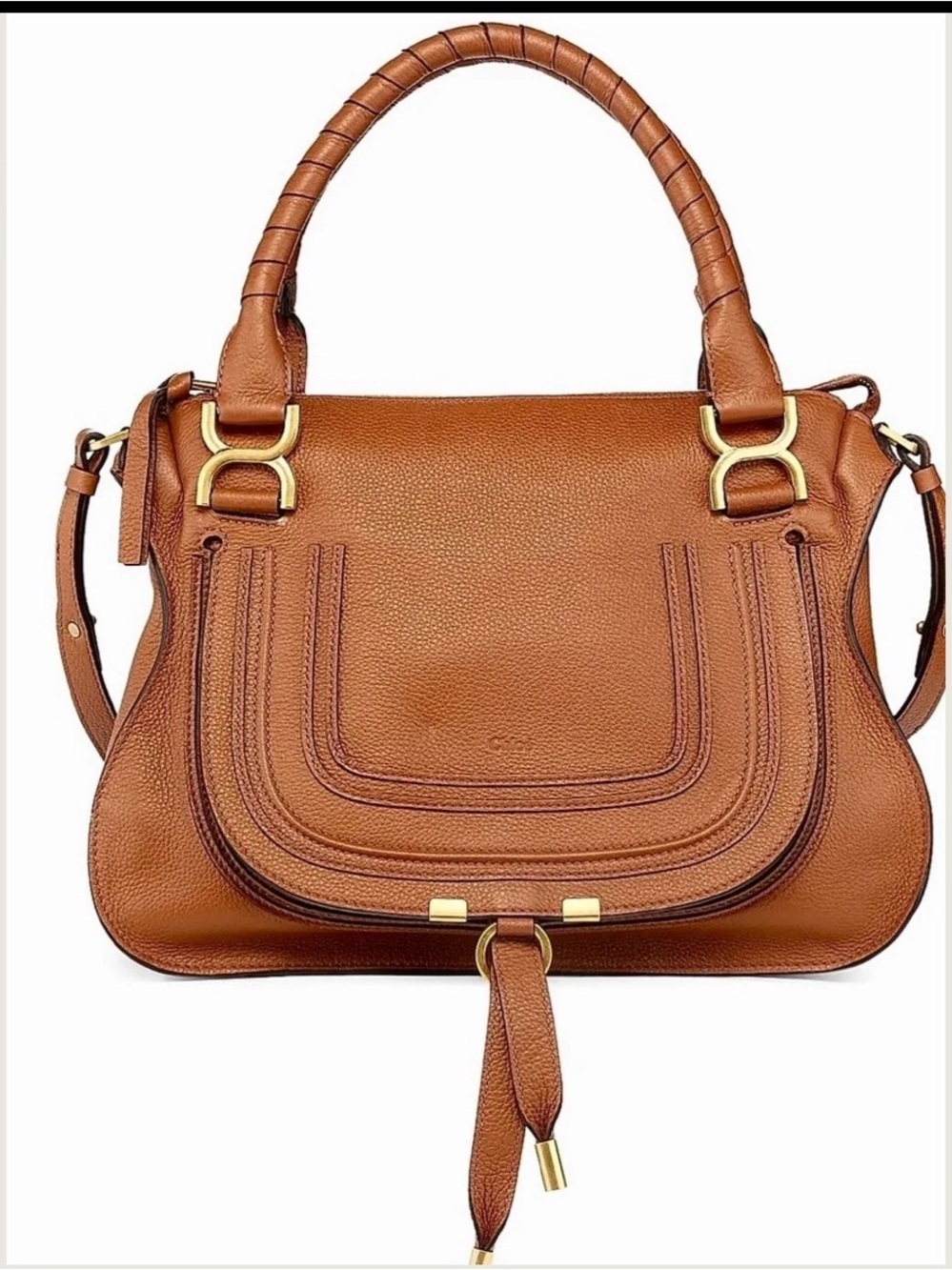 Chloé Cognac Leather Satchel with Gold Hardware